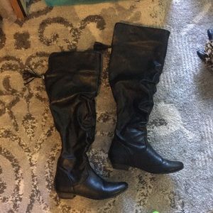 Fergalicious Black Knee High Boots, Wide Calf